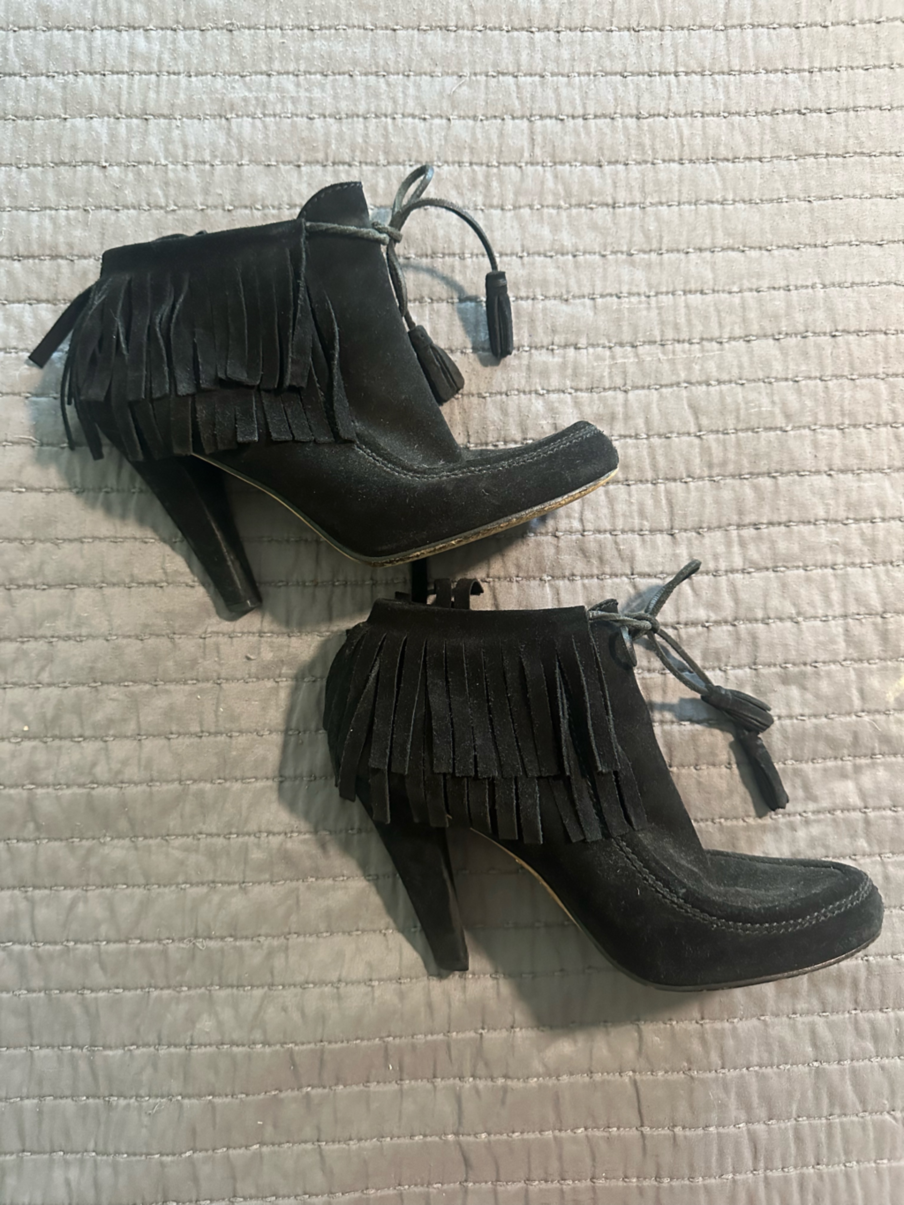 Gucci Black Suede Fringe Ankle Boots - Women